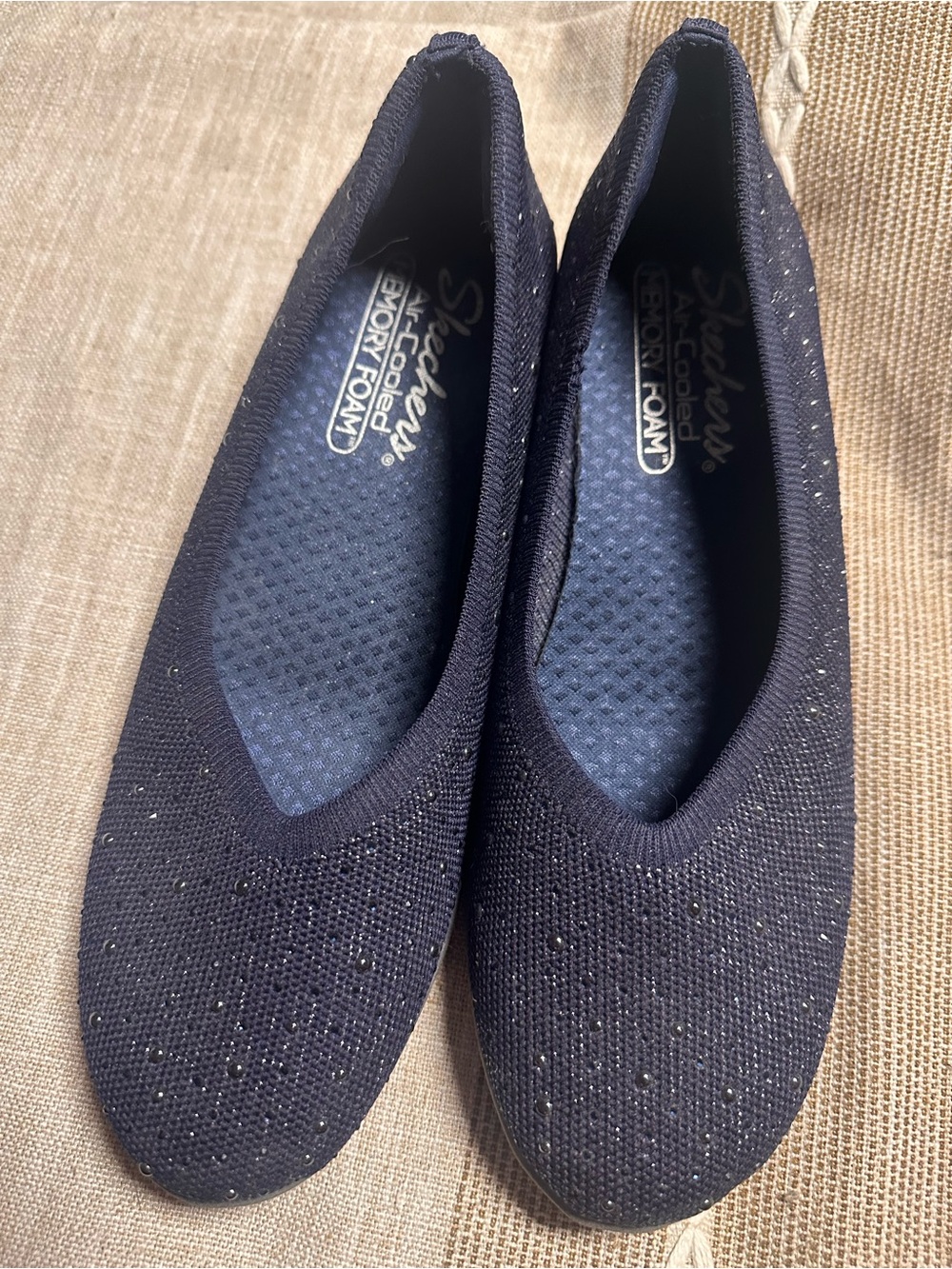 Skechers Navy Knit Slip-On Ballet Flats with Subtle Sparkle